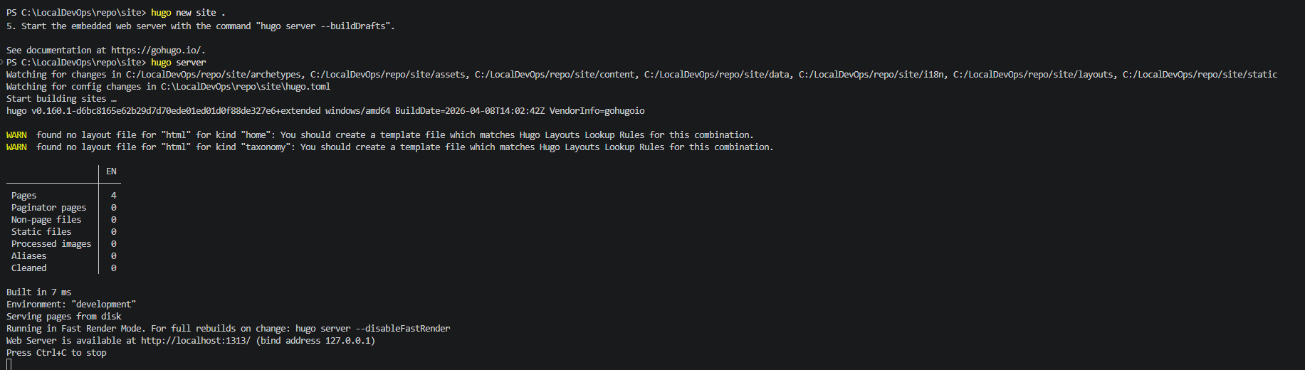 Placeholder showing a local Hugo server running in preview